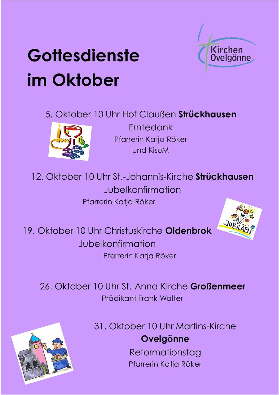 Zu sehen sind die Gottesdienste im Oktober.
