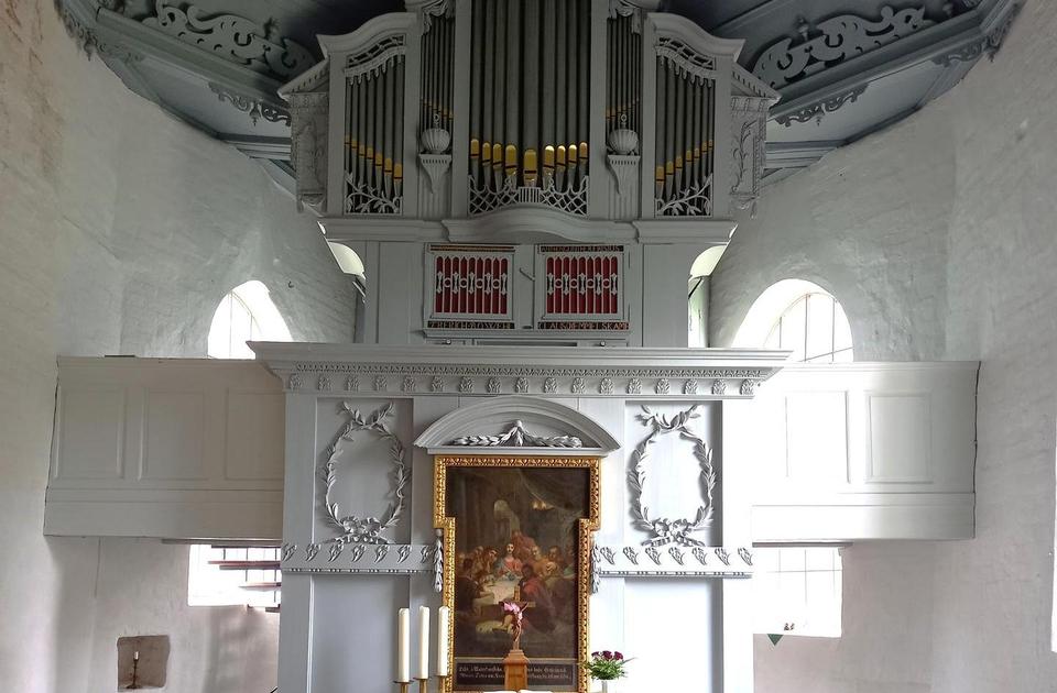 Zu sehen ist die Orgel in Frontalaufnahme.