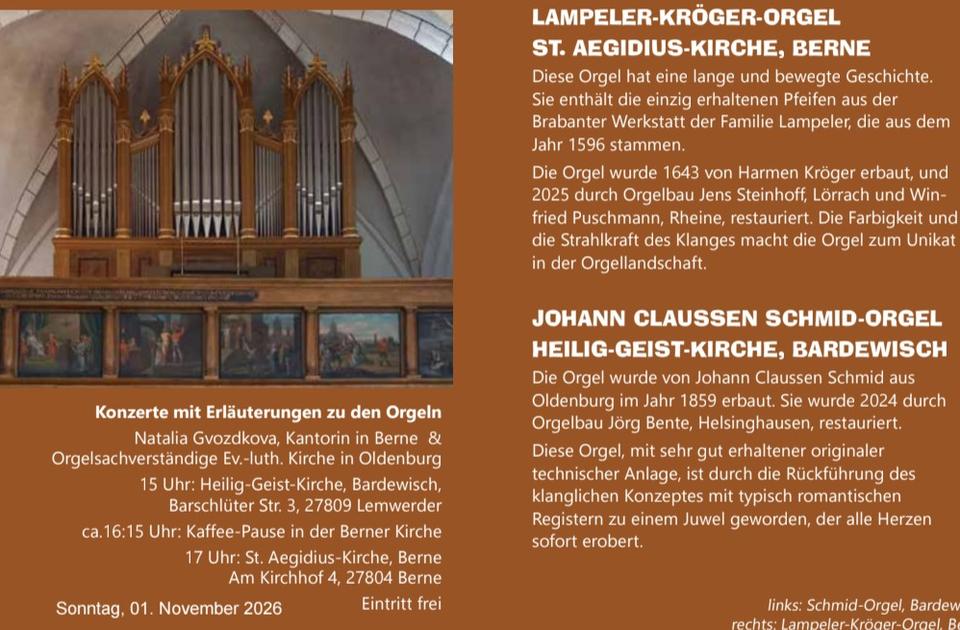 Informationen zu den Orgeln in Berne und Bardewisch
