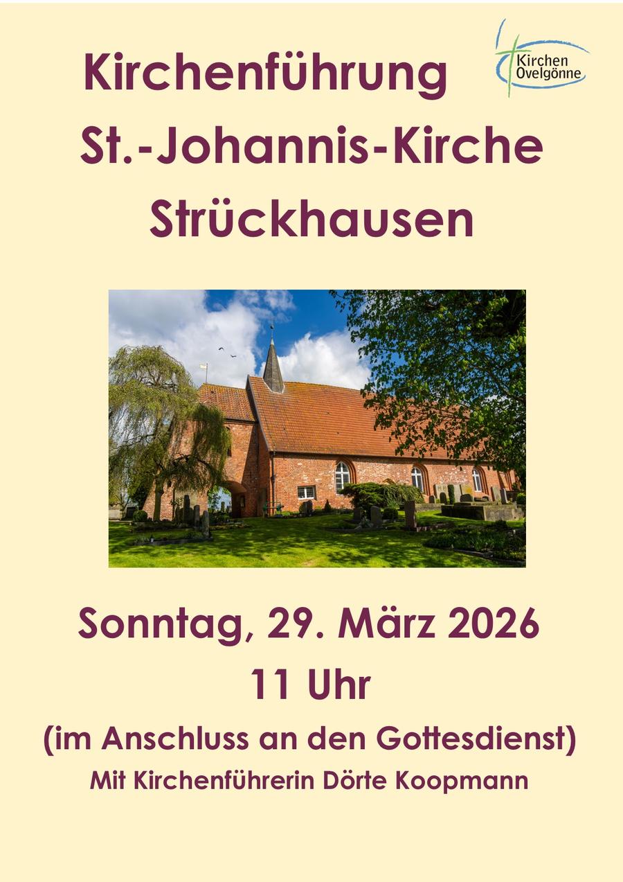 Zu sehen ist die St.-Johannis-Kirche in Strückhausen. Dort gibt es die Gelegenheit am 29. März, um 11 Uhr an einer Kirchenführung, mit Kirchenführerin Dörte Koopmann teilnehmen.