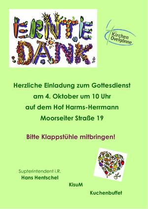 Einladung zu Erntedank, Sie können diese Infos auch unter dem Reiter "Gottesdienste" oder dem Reiter "Termine und Veranstaltungen" einsehen.