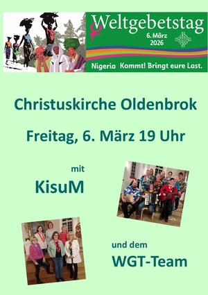 Die Einladung zum diesjährigen Weltgebetstag. Er findet statt, am 06.03. um 19 Uhr in der Christuskirche Oldenbrok