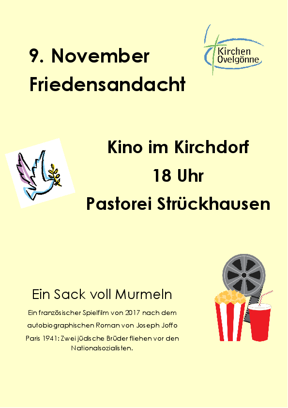 Einladung am 09. November, um 18 Uhr in die Pastorei Strückhausen zur Friedensandacht Kino im Kirchdorf.