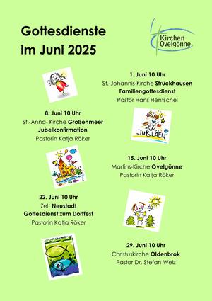 Zu sehen sind die Gottesdienste im Juni, Sie finden diese auch unter dem Reiter "Termine und Veranstaltungen".