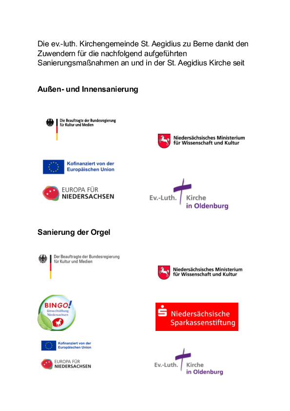 Zu sehen sind die Logos der Förderer der Außen- und Innensanierung