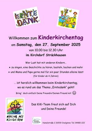 Zu sehen ist der Flyer für den Kinderkirchentag am 27.09.2025, zum Thema Erntedank.