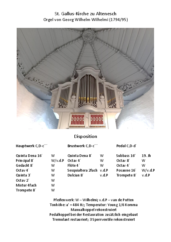 Zu sehen sind detaillierte Informationen zur Orgel.