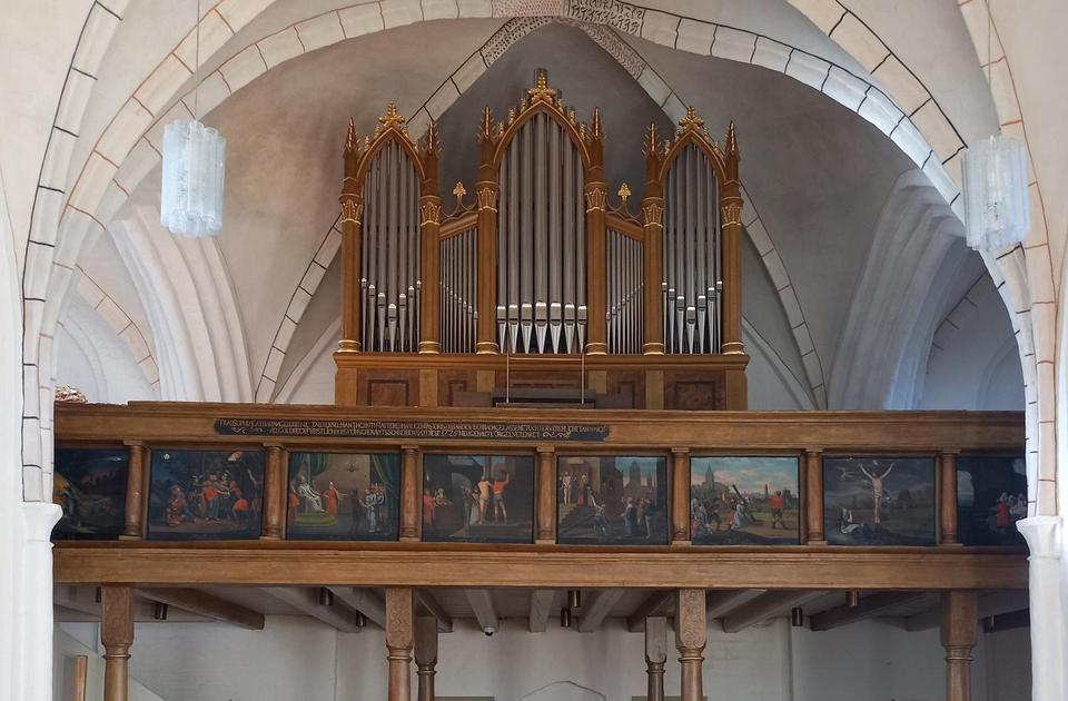 Zu sehen sind die vordersten Pfeifen der Orgel.
