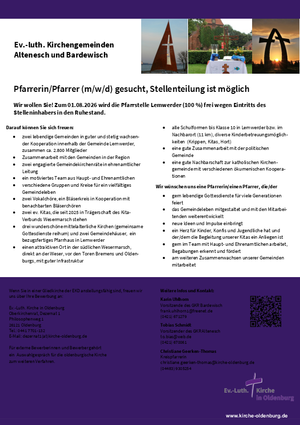 Zu sehen ist die Ausschreibung Pfarrstelle Lemwerder.