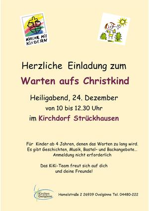 Dies ist eine Einladung zum Warten aufs Christkind für Kinder, am 24.12. von 10 bis 12:30 Uhr.