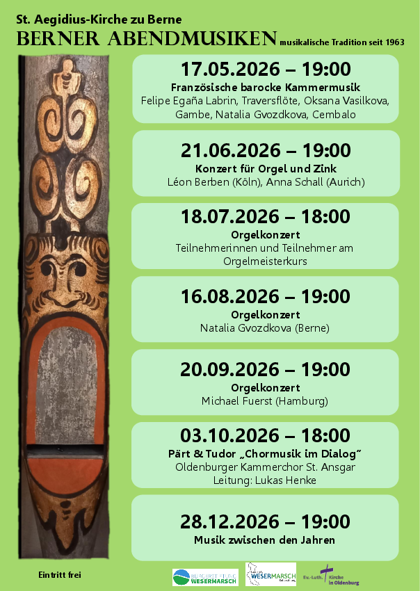 Zu sehen sind die Veranstaltungen der Reihe Berner Abendmusiken, Sie finden diese auch unter dem Reiter "Termine und Veranstaltungen"
