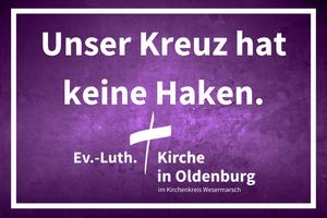 Auf dem Bild steht folgender Schriftzug: "Unser Kreuz hat keine Haken.