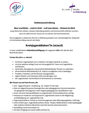 Zu sehen ist die erste Seite der Stellenausschreibung, die über den Link im Artikel als pdf zum Download bereitsteht.