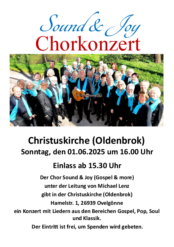 Werbung für ein Chorkonzert am 01.06.25, weitere Informationen finden Sie auch unter dem Reiter "Veranstaltungen und Termine".