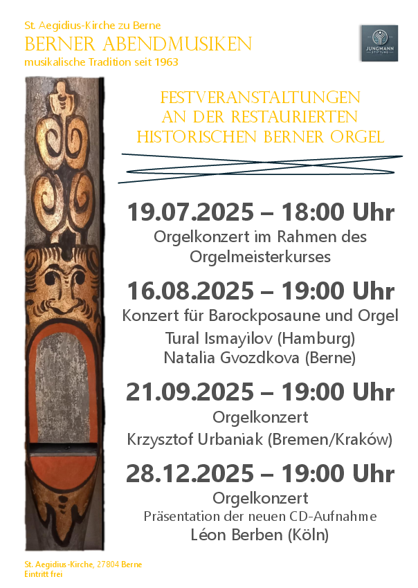 Zu sehen sind die Termine für die Berner Abendmusiken, diese finden Sie auch unter dem Reiter "Termine und Veranstaltungen".